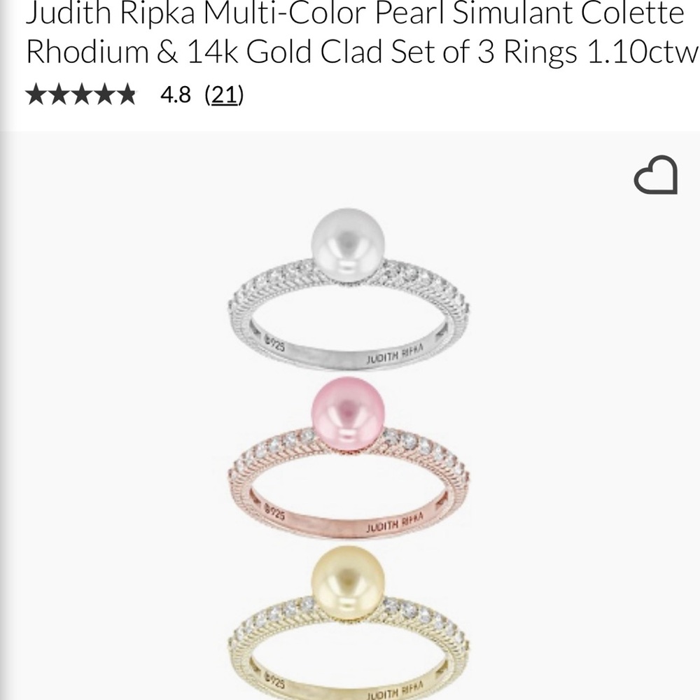 Judith Ripka Pearl Trio Ring Set in Silver, Pink, and Gold - Picture 8 of 9